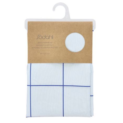 Badeværelsesforhæng 220 cm lyseblå design 180x220 med store tern fra Södahl