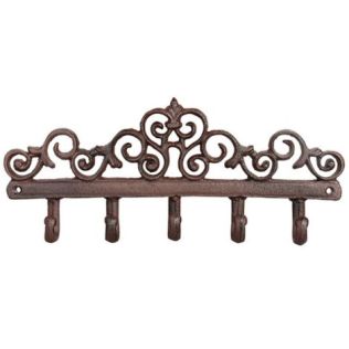 Knagerække metal med 5 knager til væg med krummelurer i brunt støbejern
