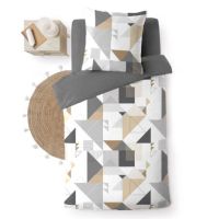140x200 sengetøj i grå og beige geometrisk mønster i mikrofiber