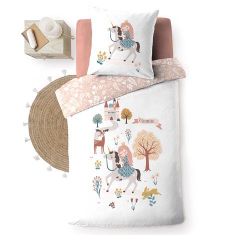Sengetøj med hesteprint enhjørning og prinsesse 140x200 cm