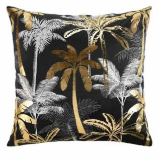 Pudebetræk 60x60 cm sort og guld med palme design