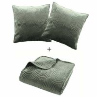 Sengetæppe med puder grøn 220x240 og pudebetræk 60x60 bløde som velour