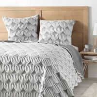 Sengetæppe dobbeltseng med 2 pudebetræk hvid med sort mønster