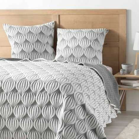 Sengetæppe dobbeltseng med 2 pudebetræk hvid med sort mønster