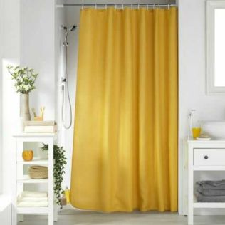 Gult bruseforhæng 180x200 cm. i vaskbart polyester smuk honning gul farve