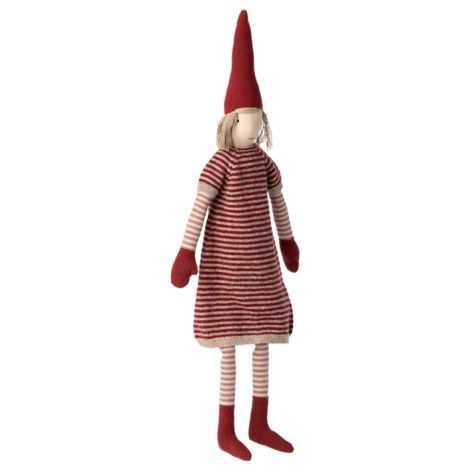 Maileg maxi nisse pige i rød stribet kjole størrelse 4