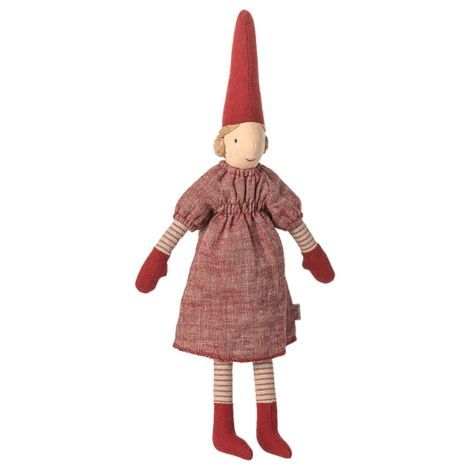 Maileg nisser 31 cm. str 2. Nissepige i fin rød kjole