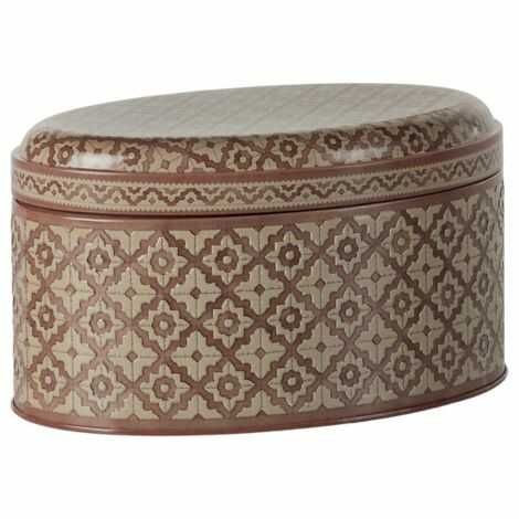 kagedåse maileg i beige, brune farver med mønster opbevaring af småkager og konfekt
