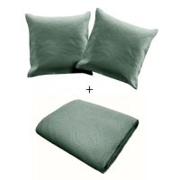 Sengetæppe med puder grøn til dobbeltseng 2 stk. pudebetræk