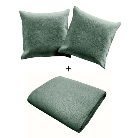 Sengetæppe med puder grøn til dobbeltseng 2 stk. pudebetræk