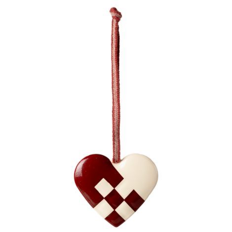 Maileg juleophæng hjerte i rød og creme farve til pynt på juletræet