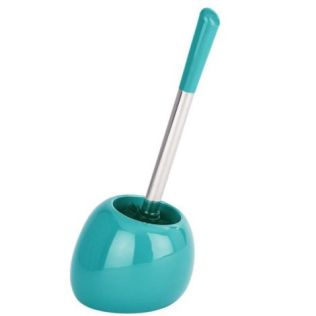 Keramik toiletbørste og holder i petrol farve med udskifteligt børstehoved