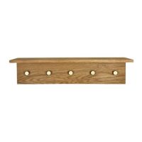 Knagerække med hylde i egetræ og 5 knager 70 cm lang