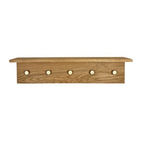 Knagerække med hylde i egetræ og 5 knager 70 cm lang