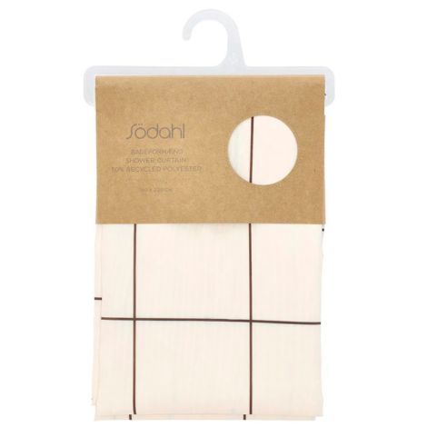 Smukke badeforhæng 180x220 cm. råhvid med mørkebrune striber som tern fra sødahl